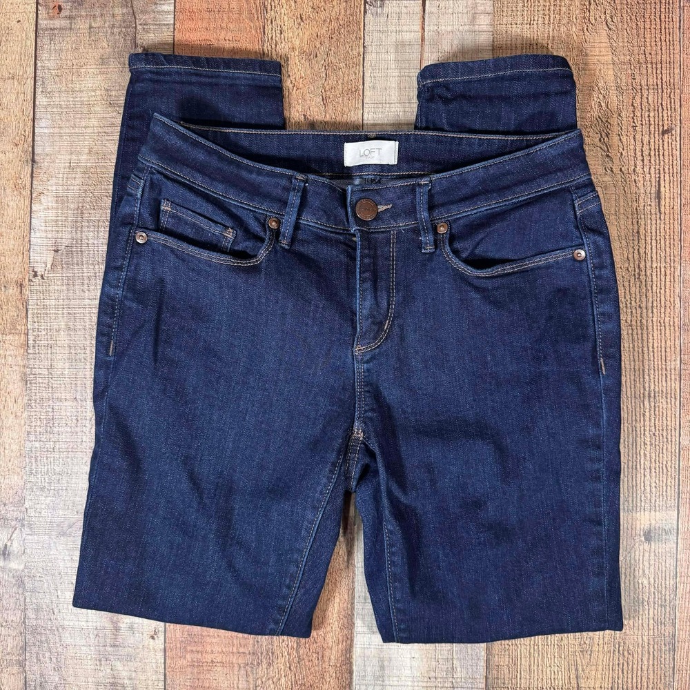 LOFT Outlet Curvy Skinny Jeans Womens 2 Dark Wash Indigo Denim Stretch Pants